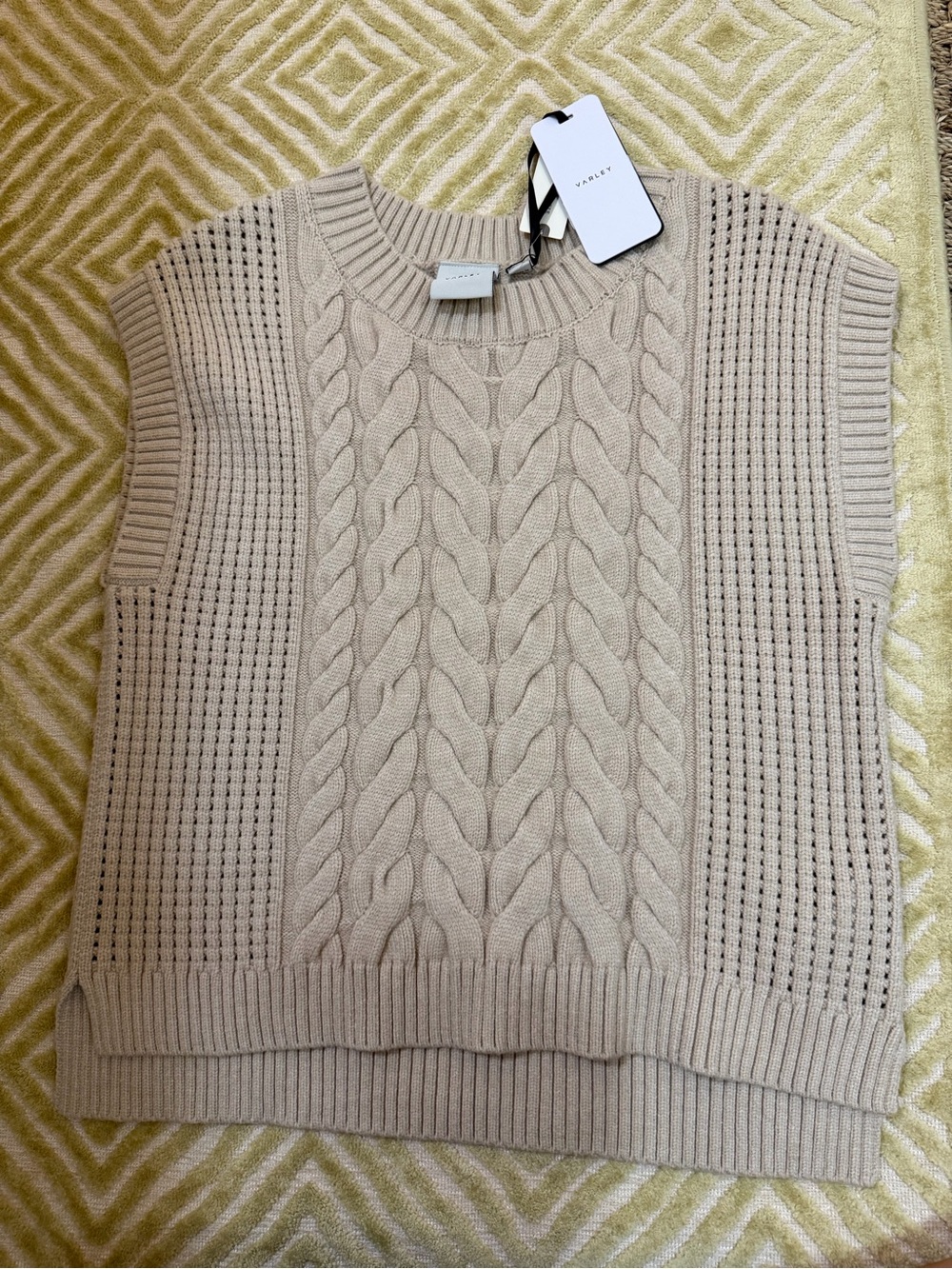 Varley Cable Knit Sleeveless Sweater Vest — Beige